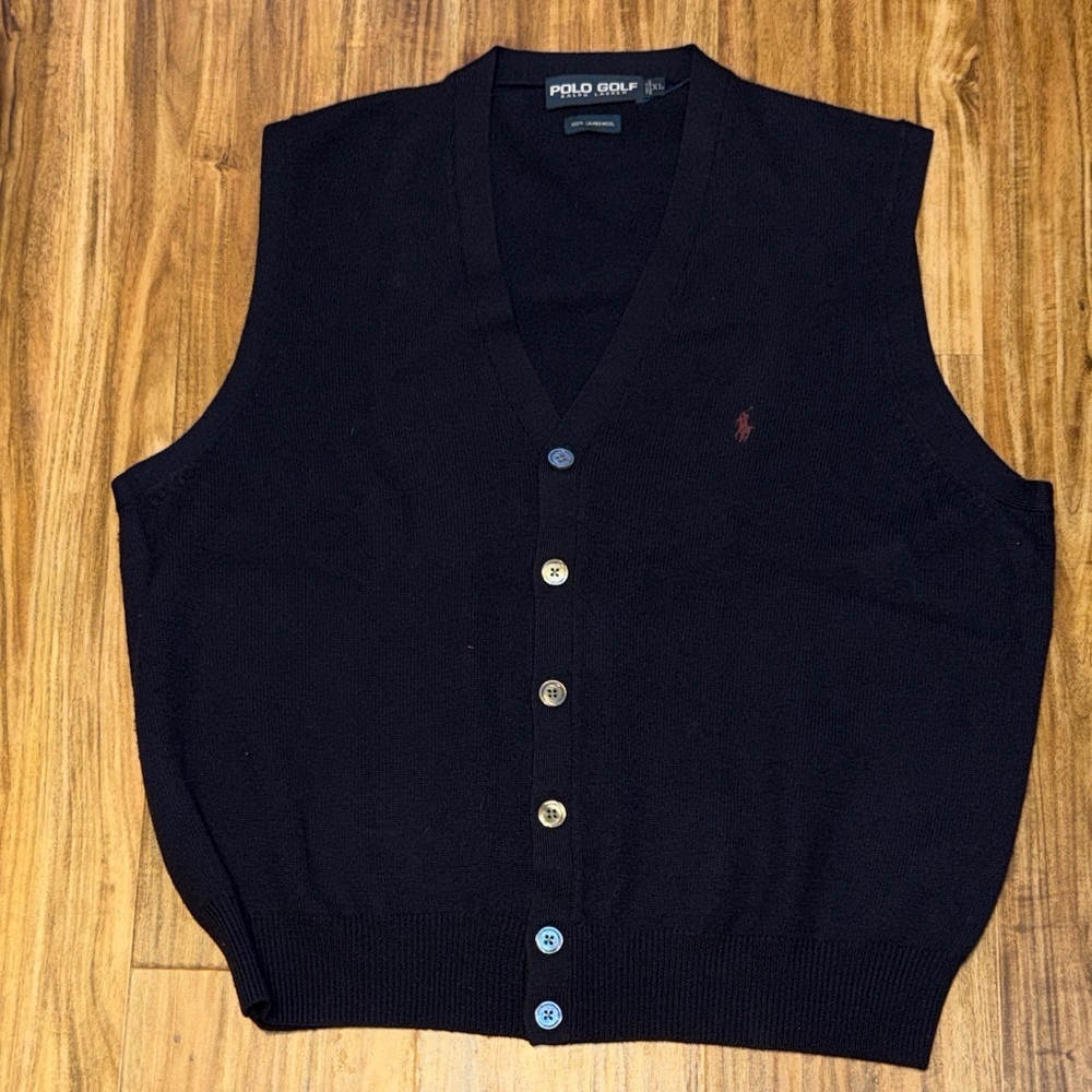 Ralph Lauren Polo mens XL sweater vest Golf black Wool knit business casual